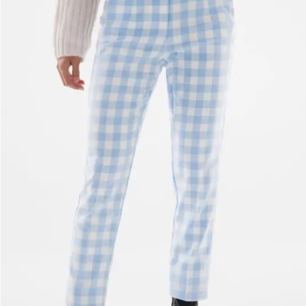Zara Light Blue and White Plaid Pants